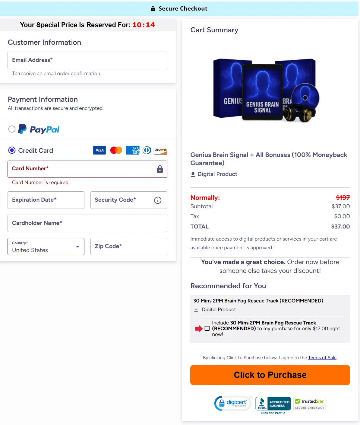 Genius Brain Signal Secure Checkout